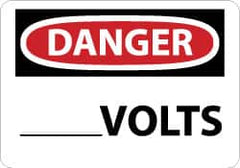 NMC - Accident Prevention Label, Header: DANGER - Legend: Danger - ____ Volts, English, Red, Black & White, 5" Long x 3" High, Sign Muscle Finish - Benchmark Tooling