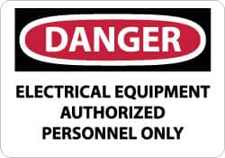 NMC - "Danger - Electrical Equipment - Authorized Personnel Only", 10" Long x 14" Wide, Aluminum Safety Sign - Rectangle, 0.04" Thick, Use for Accident Prevention - Benchmark Tooling