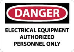 NMC - "Danger - Electrical Equipment - Authorized Personnel Only", 7" Long x 10" Wide, Pressure-Sensitive Vinyl Safety Sign - Rectangle, 0.004" Thick, Use for Accident Prevention - Benchmark Tooling