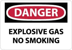 NMC - "Danger - Explosive Gas - No Smoking", 10" Long x 14" Wide, Aluminum Safety Sign - Rectangle, 0.04" Thick, Use for Accident Prevention - Benchmark Tooling