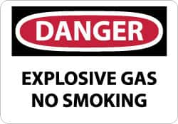 NMC - "Danger - Explosive Gas - No Smoking", 7" Long x 10" Wide, Pressure-Sensitive Vinyl Safety Sign - Rectangle, 0.004" Thick, Use for Accident Prevention - Benchmark Tooling