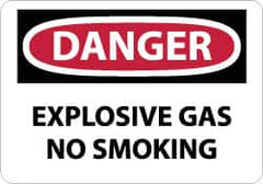 NMC - "Danger - Explosive Gas - No Smoking", 10" Long x 14" Wide, Rigid Plastic Safety Sign - Rectangle, 0.05" Thick, Use for Accident Prevention - Benchmark Tooling