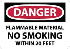 NMC - "Danger - Flammable Material - No Smoking Within 20 Feet", 7" Long x 10" Wide, Pressure-Sensitive Vinyl Safety Sign - Rectangle, 0.004" Thick, Use for Accident Prevention - Benchmark Tooling