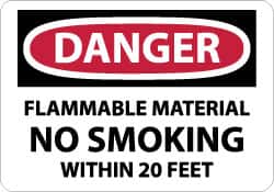 NMC - "Danger - Flammable Material - No Smoking Within 20 Feet", 10" Long x 14" Wide, Pressure-Sensitive Vinyl Safety Sign - Rectangle, 0.004" Thick, Use for Accident Prevention - Benchmark Tooling