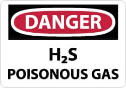 NMC - "Danger - H2s - Poisonous Gas", 10" Long x 14" Wide, Pressure-Sensitive Vinyl Safety Sign - Rectangle, 0.004" Thick, Use for Hazardous Materials - Benchmark Tooling