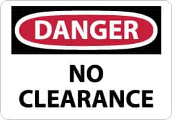 NMC - "Danger - No Clearance", 10" Long x 14" Wide, Pressure-Sensitive Vinyl Safety Sign - Rectangle, 0.004" Thick, Use for Accident Prevention - Benchmark Tooling