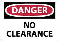 NMC - "Danger - No Clearance", 10" Long x 14" Wide, Aluminum Safety Sign - Rectangle, 0.04" Thick, Use for Accident Prevention - Benchmark Tooling