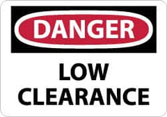 NMC - "Danger - Low Clearance", 10" Long x 14" Wide, Pressure-Sensitive Vinyl Safety Sign - Rectangle, 0.004" Thick, Use for Accident Prevention - Benchmark Tooling