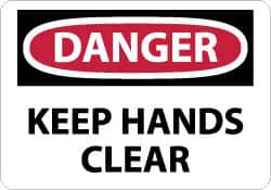 NMC - "Danger - Keep Hands Clear", 10" Long x 14" Wide, Pressure-Sensitive Vinyl Safety Sign - Rectangle, 0.004" Thick, Use for Accident Prevention - Benchmark Tooling