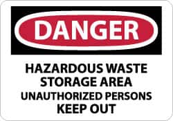 NMC - "Danger - Hazardous Waste Storage Area - Unauthorized Persons Keep Out", 7" Long x 10" Wide, Pressure-Sensitive Vinyl Safety Sign - Rectangle, 0.004" Thick, Use for Security & Admittance - Benchmark Tooling