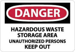 NMC - "Danger - Hazardous Waste Storage Area - Unauthorized Persons Keep Out", 10" Long x 14" Wide, Pressure-Sensitive Vinyl Safety Sign - Rectangle, 0.004" Thick, Use for Security & Admittance - Benchmark Tooling