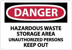 NMC - "Danger - Hazardous Waste Storage Area - Unauthorized Persons Keep Out", 7" Long x 10" Wide, Rigid Plastic Safety Sign - Rectangle, 0.05" Thick, Use for Security & Admittance - Benchmark Tooling