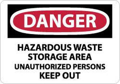 NMC - "Danger - Hazardous Waste Storage Area - Unauthorized Persons Keep Out", 7" Long x 10" Wide, Rigid Plastic Safety Sign - Rectangle, 0.05" Thick, Use for Security & Admittance - Benchmark Tooling