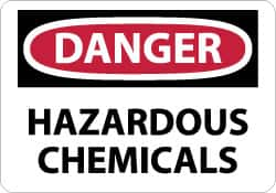 NMC - "Danger - Hazardous Chemicals", 10" Long x 14" Wide, Pressure-Sensitive Vinyl Safety Sign - Rectangle, 0.004" Thick, Use for Hazardous Materials - Benchmark Tooling