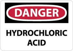 NMC - "Danger - Hydrochloric Acid", 10" Long x 14" Wide, Pressure-Sensitive Vinyl Safety Sign - Rectangle, 0.004" Thick, Use for Hazardous Materials - Benchmark Tooling