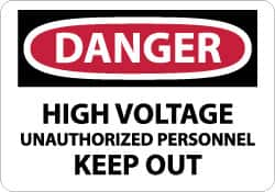 NMC - "Danger - High Voltage - Unauthorized Personnel Keep Out", 10" Long x 14" Wide, Pressure-Sensitive Vinyl Safety Sign - Rectangle, 0.004" Thick, Use for Accident Prevention - Benchmark Tooling