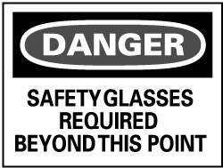 NMC - "Danger - Safety Glasses Required Beyond This Point", 14" Long x 20" Wide, Aluminum Safety Sign - Rectangle, 0.04" Thick, Use for Accident Prevention - Benchmark Tooling