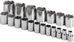 SK - 19 Piece 1/2" Drive Standard Socket Set - 6 Points, 3/8 to 1-1/2", Inch Measurement Standard - Benchmark Tooling