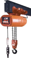 CM - 5 Ton Capacity, 12 FPM Lift Speed, 230/460 Volt, Hoist with Motorized Trolley - 5.5 Output hp, 20' Max Lift, 33-3/4" Min Headroom, 2 Chains - Benchmark Tooling