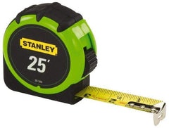 Stanley - 25' x 1" Yellow Blade Tape Measure - 1/16" Graduation, Inch Graduation Style, High-Visibility Green/Black Case - Benchmark Tooling