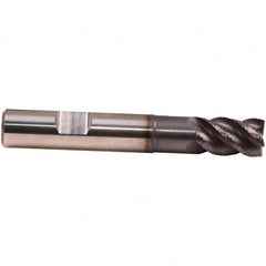 Emuge - 6mm Diam, 10mm LOC, 4 Flute Solid Carbide Roughing & Finishing End Mill - TiAlN Finish, 57mm OAL, 6mm Shank Diam, Weldon Shank, 45° Helix, Centercutting, Regular Length - Benchmark Tooling