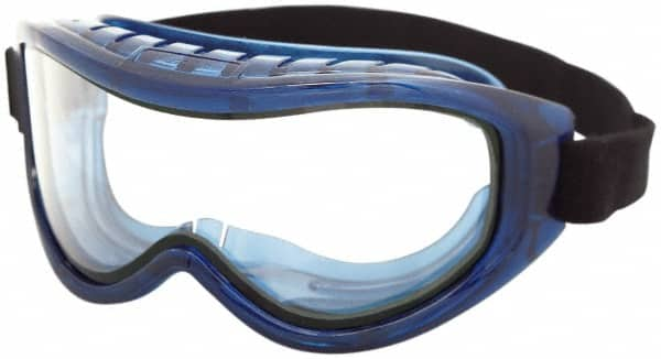 Sellstrom - Size Universal, Clear Polycarbonate Anti-Fog & Scratch Resistant Lens, Safety Goggles - Indirect Vent, Blue Plastic Frame, Over the Glass Style - Benchmark Tooling