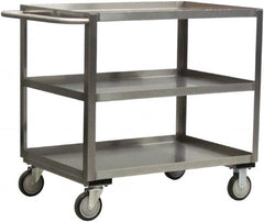 Jamco - 1,200 Lb Capacity, 18" Wide x 36" Long x 35" High Service Cart - 3 Shelf, Stainless Steel, 2 Rigid/2 Swivel Casters - Benchmark Tooling