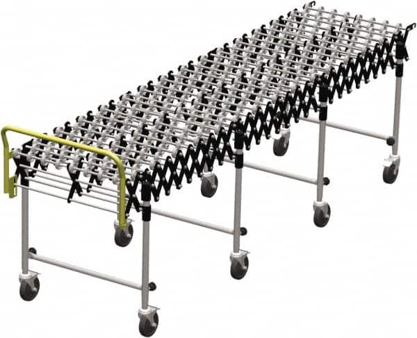 Value Collection - 18 Inches Wide x 3.8 Ft. to 12 Ft. Extended Length Flexible Conveyor - 31-1/2 to 39.4" High, 4 Leg Sets per Unit, 7 Wheels per Axle - Benchmark Tooling