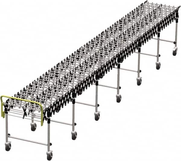 Value Collection - 18 Inches Wide x 7 Ft. to 22 Ft. Extended Length Flexible Conveyor - 31-1/2 to 39.4" High, 7 Leg Sets per Unit, 7 Wheels per Axle - Benchmark Tooling