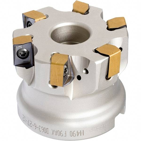 Iscar - 5 Inserts, 3" Cut Diam, 1" Arbor Diam, 0.472" Max Depth of Cut, Indexable Square-Shoulder Face Mill - 0/90° Lead Angle, 2" High, H490 AN.X 12 Insert Compatibility, Through Coolant, Series Helido - Benchmark Tooling