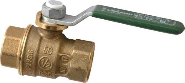 Legend Valve - 1/2" Pipe, Full Port, Brass Full Port Ball Valve - Bi-Directional, FNPT x FNPT Ends, Quarter Turn Handle, 600 WOG, 150 WSP - Benchmark Tooling