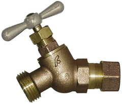 Legend Valve - 1/2" Pipe, 125 psi WOG Rating, Brass Hose Bibb, Stop Valve - T Handle, MGHT End Connections, Use with Potable Water Applications - Benchmark Tooling