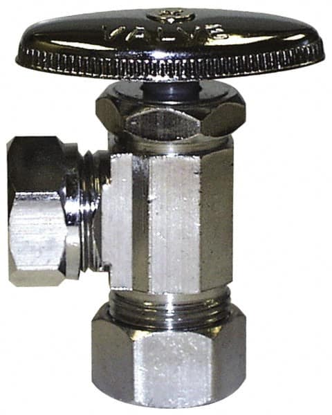 Legend Valve - NPT 1/2 Inlet, 110 Max psi, Chrome Finish, Rubber Water Supply Stop Valve - 1/2 Compression Outlet, Angle, Silver Handle, For Use with Potable Water Applications - Benchmark Tooling