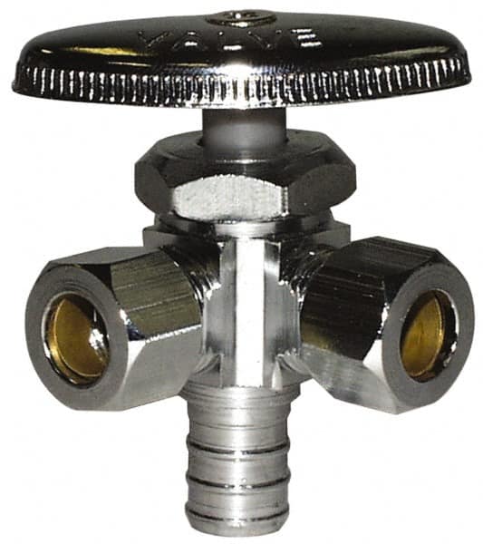 Legend Valve - NPT 1/2 Inlet, 110 Max psi, Chrome Finish, Rubber Water Supply Stop Valve - 3/8 Compression Outlet, Straight, Silver Handle, For Use with Potable Water Applications - Benchmark Tooling