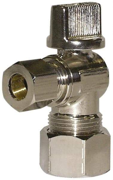 Legend Valve - PEX 1/2 Inlet, 125 Max psi, Chrome Finish, Carbon Steel Water Supply Stop Valve - 3/8 Compression Outlet, Angle, Silver Handle, For Use with Potable Water Applications - Benchmark Tooling