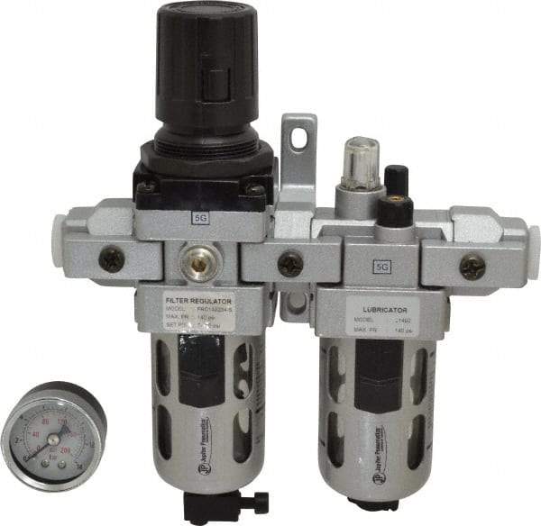 PRO-SOURCE - 3/8" NPT Port Intermediate 2 Piece Filter/Regulator-Lubricator FRL Unit - Polycarbonate Bowl, 63 SCFM, 145 Max psi, 8.66" High, Manual Drain - Benchmark Tooling