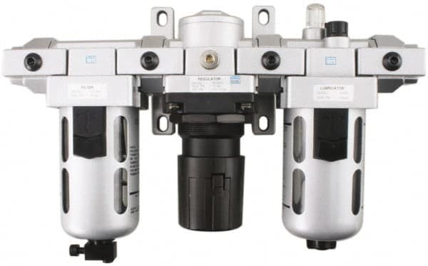 PRO-SOURCE - 1/4 NPT Intermediate 3 Pc Filter-Regulator-Lubricator FRL Unit with Pressure Gauge - Benchmark Tooling