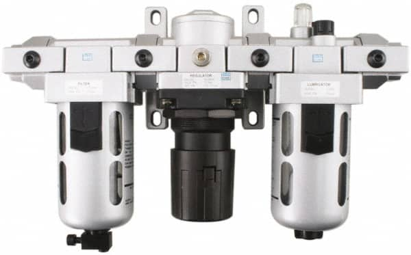 PRO-SOURCE - 1/2" NPT Port Standard 3 Piece Filter-Regulator-Lubricator FRL Unit - Polycarbonate Bowl, 106 SCFM, 145 Max psi, 112" High, Automatic Drain - Benchmark Tooling