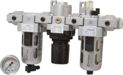 PRO-SOURCE - 3/8" NPT Port Intermediate 3 Piece Filter-Regulator-Lubricator FRL Unit - Polycarbonate Bowl, 71 SCFM, 145 Max psi, 8.66" High, Manual Drain - Benchmark Tooling