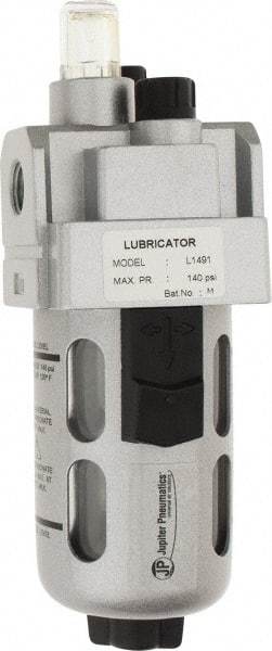 PRO-SOURCE - 1/4" NPT, 145 Max psi Intermediate Modular Lubricator - Polycarbonate Bowl with Metal Guard, with Sight Glass, Cast Aluminum Body, 58 CFM, 140°F Max Temp, 2.16" Wide x 6.18" High - Benchmark Tooling