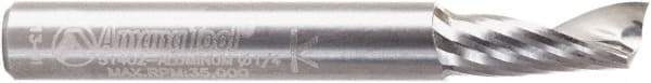 Amana Tool - 1/4" Cutting Diam x 5/8" Length of Cut, 1 Flute, Upcut Spiral Router Bit - Right Hand Cut, Solid Carbide, 2" OAL x 1/4" Shank Diam - Benchmark Tooling