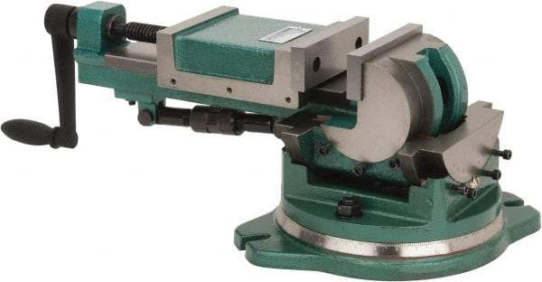 Gibraltar - 5" Jaw Width, 5-23/32" Jaw Opening Capacity, 3-Way Angle Swivel Machine Vise - Manual Operation, 1 Station, 25" Long x 8.46" High x 1-1/2" Deep, Cast Iron - Benchmark Tooling