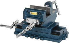 Interstate - 3-35/64" Jaw Opening Capacity x 1.18" Throat Depth, Horizontal Drill Press Vise - 4" Wide x 1.18" High Jaw, Cross Slide Base, Standard Speed, 8" OAL x 5.1" Overall Height, Cast Iron - Benchmark Tooling