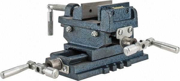 Interstate - 2-23/32" Jaw Opening Capacity x 1" Throat Depth, Horizontal Drill Press Vise - 3" Wide x 27/32" High Jaw, Cross Slide Base, Standard Speed, 5-7/16" OAL x 4.72" Overall Height, Cast Iron - Benchmark Tooling