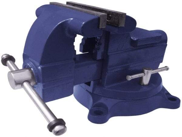 Gibraltar - 5-1/2" Jaw Width x 5" Jaw Opening Capacity, 3-7/16" Throat Depth, Bench & Pipe Combination Vise - 1/8 to 2-1/2" Pipe Capacity, Swivel Base, Bolt Down Attachment, Ductile Iron - Benchmark Tooling