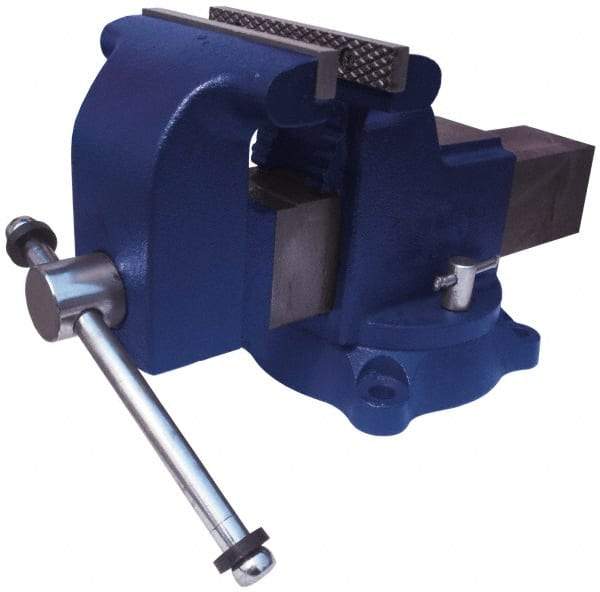 Gibraltar - 4" Jaw Width x 4-3/8" Jaw Opening Capacity, 2-1/2" Throat Depth, Bench & Pipe Combination Vise - 3/4 to 2-3/8" Pipe Capacity, Swivel Base, Bolt Down Attachment, Ductile Iron - Benchmark Tooling