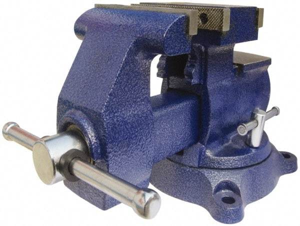 Gibraltar - 5-1/2" Jaw Width x 6" Jaw Opening Capacity, 3-3/4" Throat Depth, Bench & Pipe Combination Vise - 1/8 to 3" Pipe Capacity, Swivel Base, Bolt Down Attachment, Ductile Iron - Benchmark Tooling