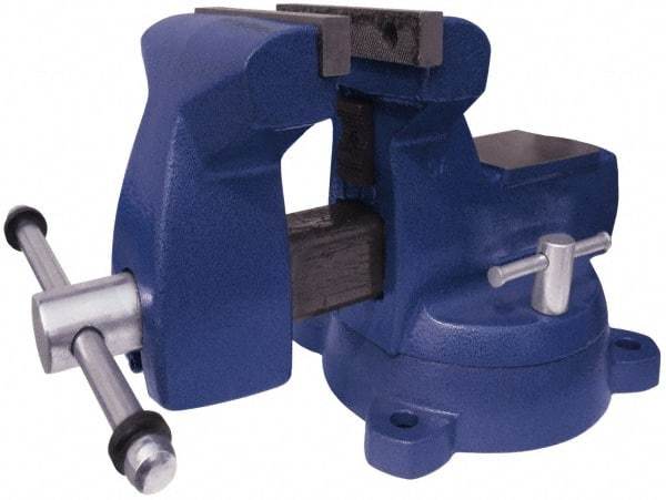 Gibraltar - 5" Jaw Width x 5-1/4" Jaw Opening Capacity, 3-3/4" Throat Depth, Bench & Pipe Combination Vise - 1/4 to 2-1/2" Pipe Capacity, Swivel Base, Bolt Down Attachment, Ductile Iron - Benchmark Tooling