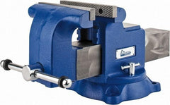 Gibraltar - 8" Jaw Width x 8" Jaw Opening Capacity, 4" Throat Depth, Bench & Pipe Combination Vise - 3/4 to 3" Pipe Capacity, Swivel Base, Bolt Down Attachment, Ductile Iron - Benchmark Tooling