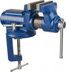 Gibraltar - 4" Jaw Width, 2-1/4" Opening Capacity, 2" Throat Depth, Cast Iron Stationary Bench Vise - Clamp-On Base Attachment - Benchmark Tooling